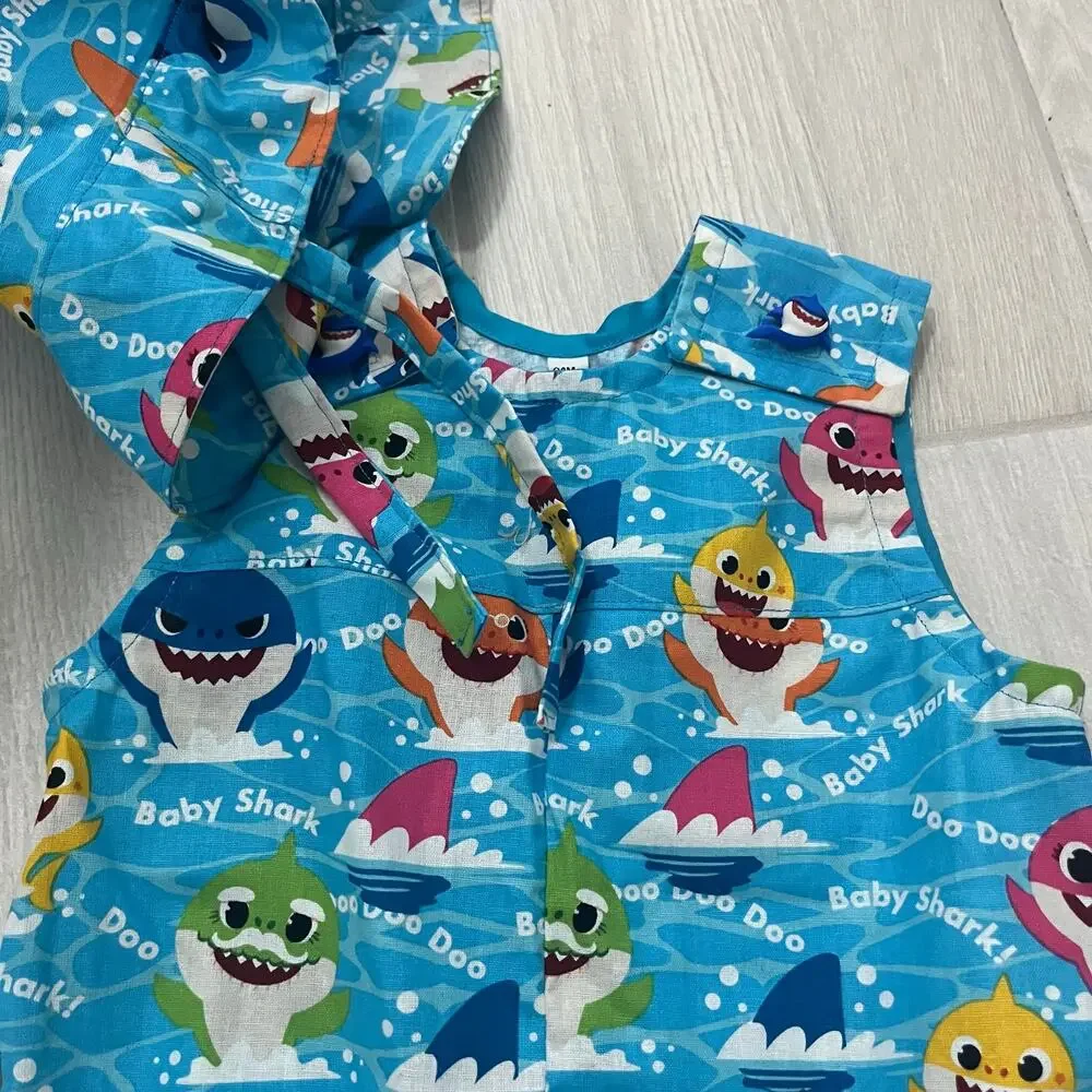 Baby Shark Toddler Boy Girl Sleeveless Romper Jumpsuit 24M Blue All Over Print